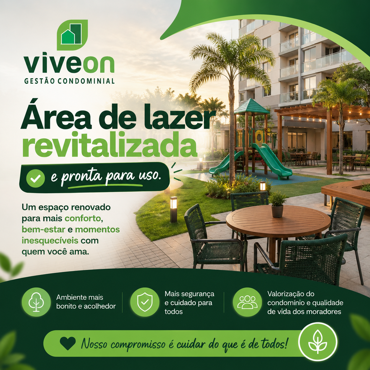 Área de lazer revitalizada e pronta para uso. 🌳
